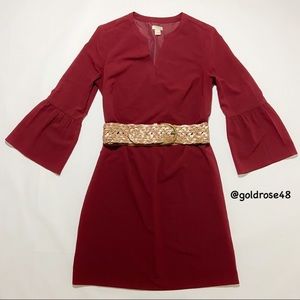 J. Crew Factory bell sleeve dress burgundy